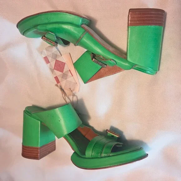 A.S.98 Green Leather Heeled Sandals, NWT, Womens EU 40/US 9.5-10 - Picture 4 of 5